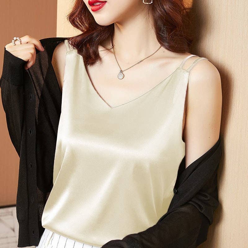 Solid Color Satin Basic V-Neck Camisole