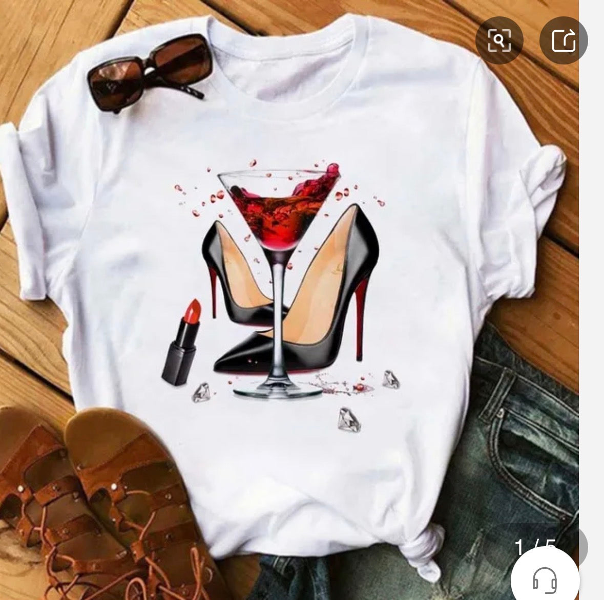 Women's T-shirt Short Sleeve T-shirts Printing Casual Butterfly Wine Glass