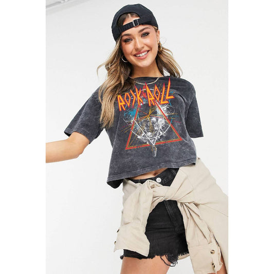ROCK AND ROLL GRAPHIC MINERAL WASHED CROP TEE