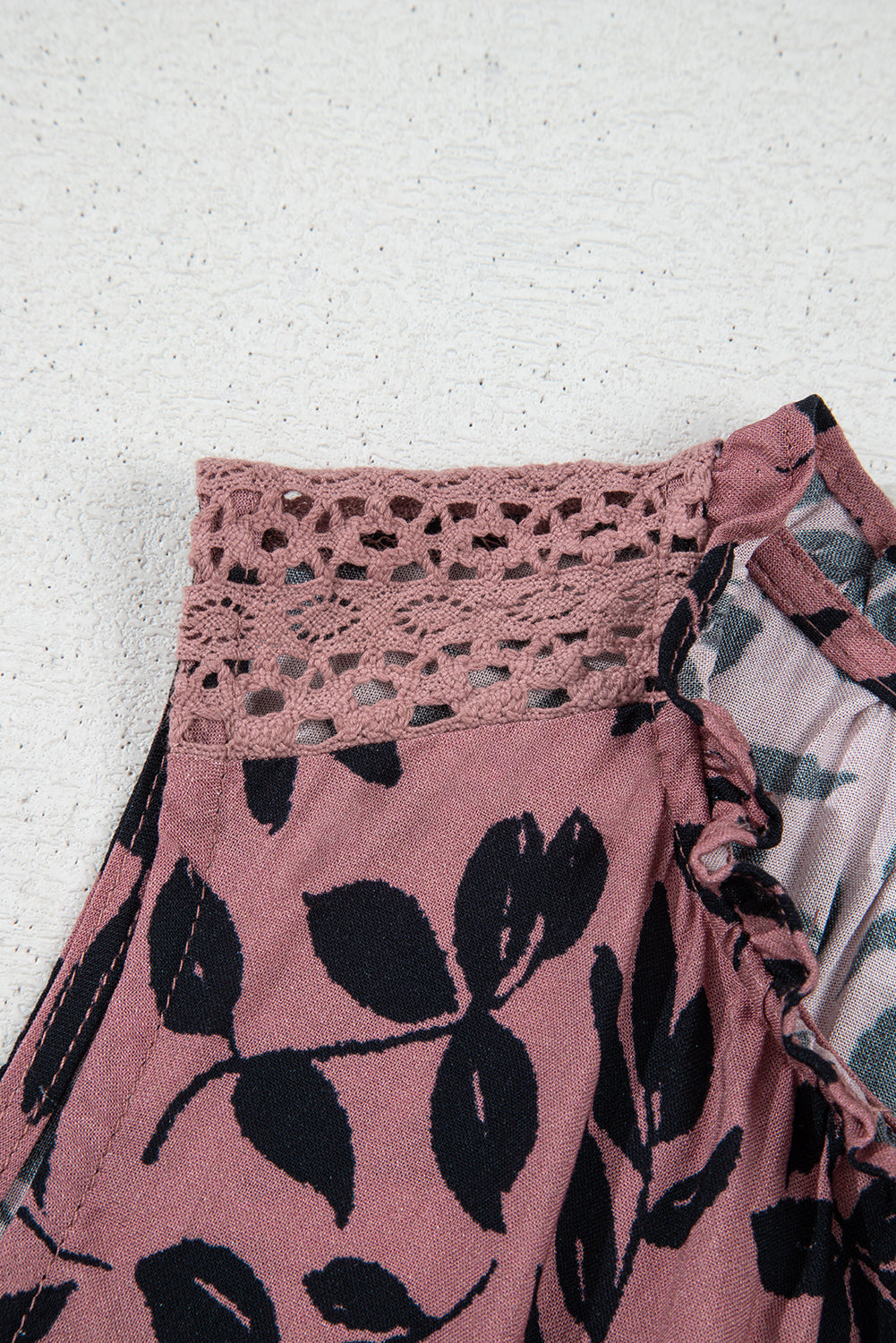 Brown Floral Print Tie Neck Sleeveless Top