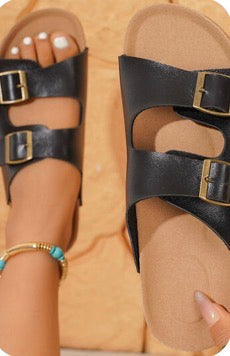 Double-buckle slide sandals