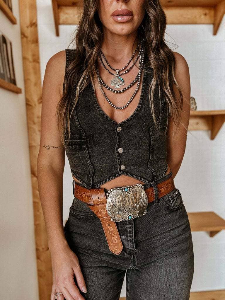 Single breasted v neck jacket denim vest