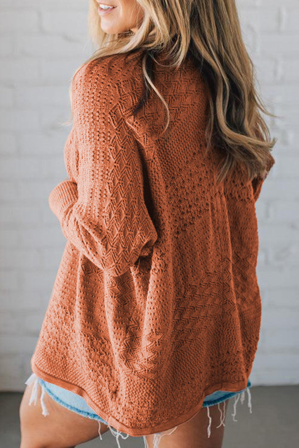 Redwood Burl Mixed Pattern Knitted Open Front Plus Size Cardigan