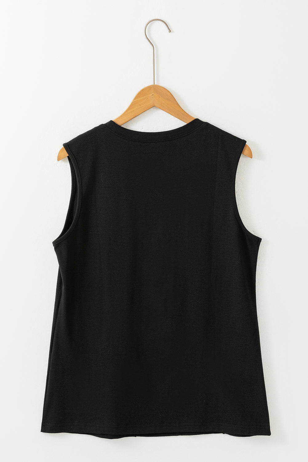 Black Solid Color Crew Neck Pleated Sleeveless Top