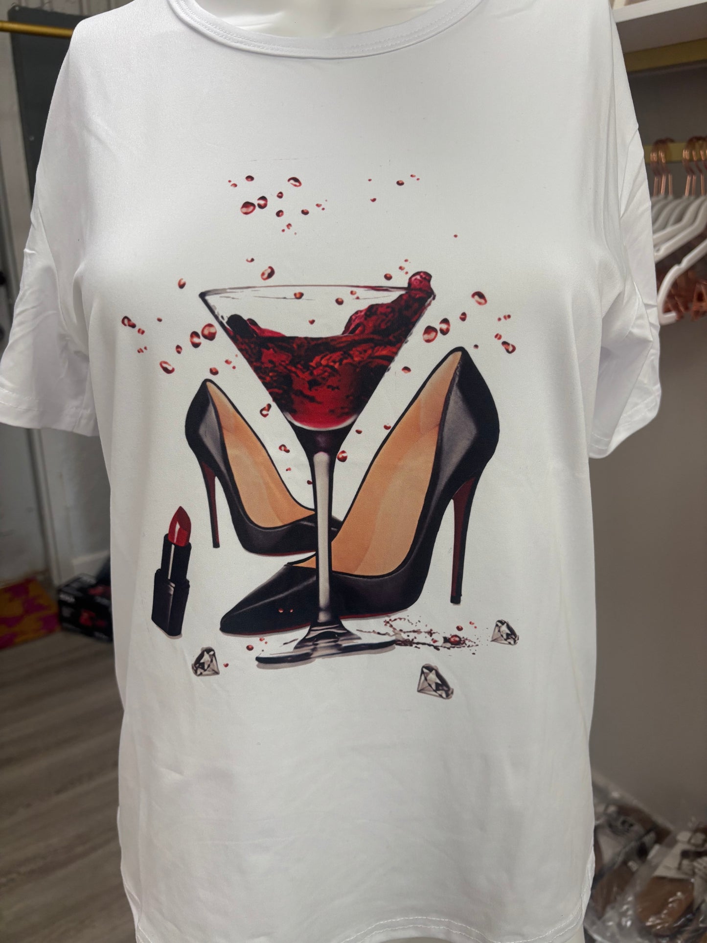 Women's T-shirt Short Sleeve T-shirts Printing Casual Butterfly Wine Glass