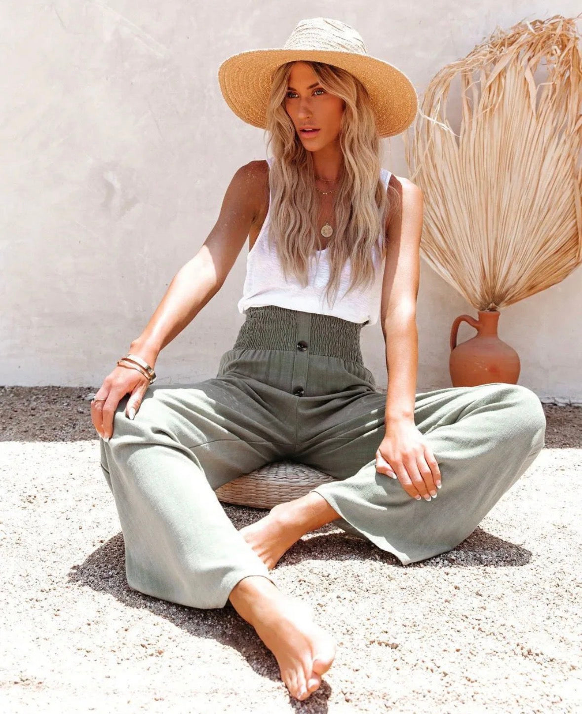 Women's Spring And Summer New Women's Pants Solid Color Cotton And Linen Elastic Loose Casual Wide Leg Women's Pants