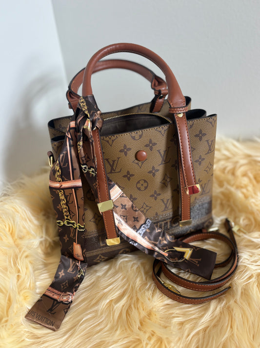 Chic Monogram City Tote — Scarf Accent + Strap - Inspired Style- 👜