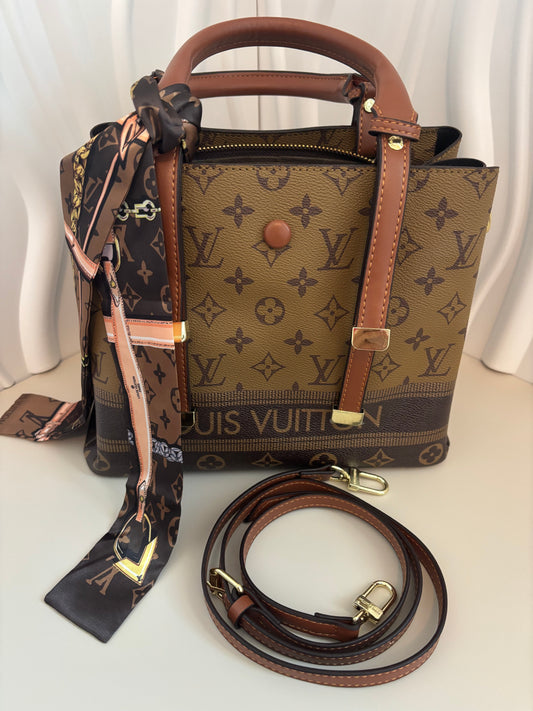 Chic Monogram City Tote — Scarf Accent + Strap - Inspired Style- 👜