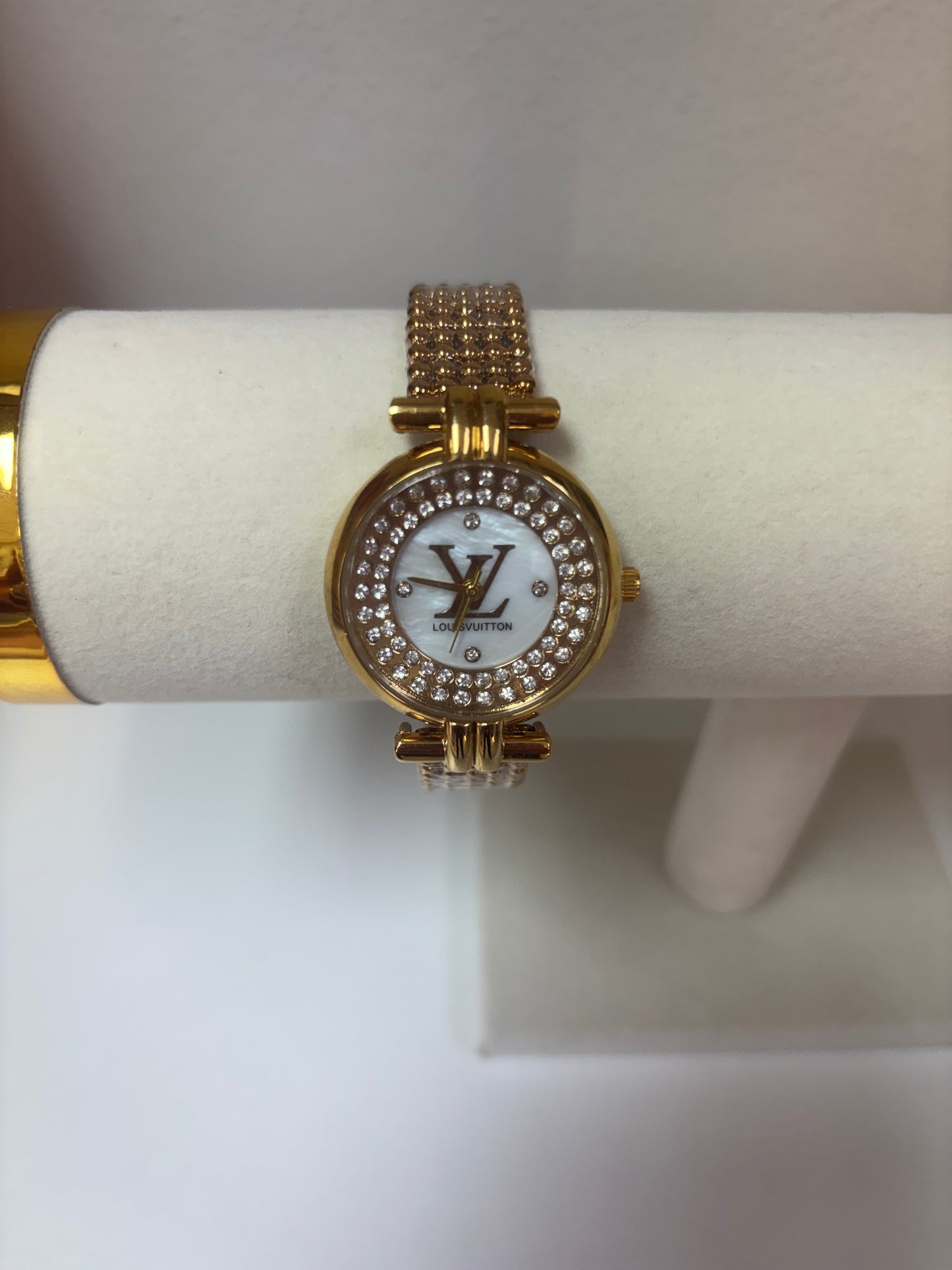 Inspired Gold Crystal Classic Watch – Pearl Dial