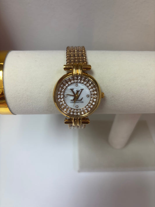 Inspired Gold Crystal Classic Watch – Pearl Dial