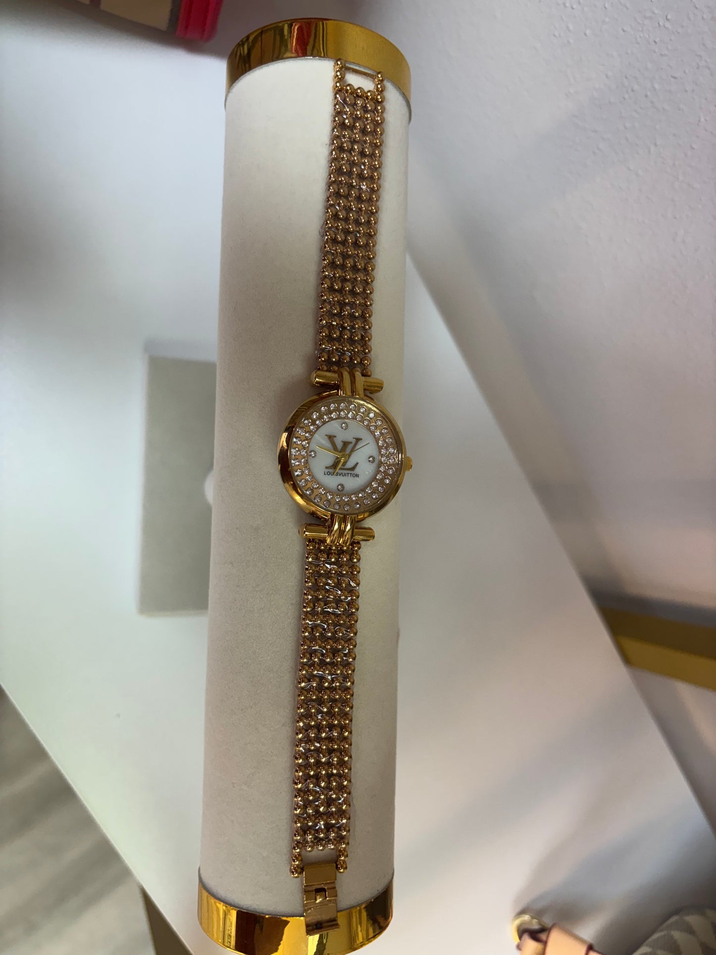 Inspired Gold Crystal Classic Watch – Pearl Dial