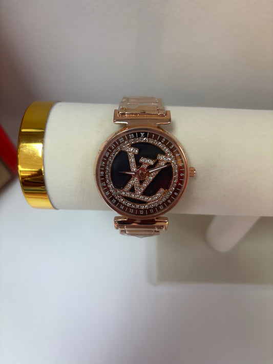 Inspired Rose Gold Crystal Motion Watch – Black Face