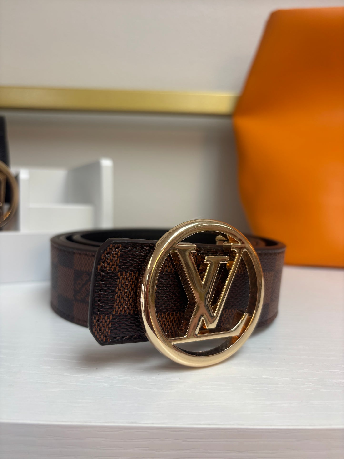 Inspired Classic Check Belt – Gold Signature Buckle