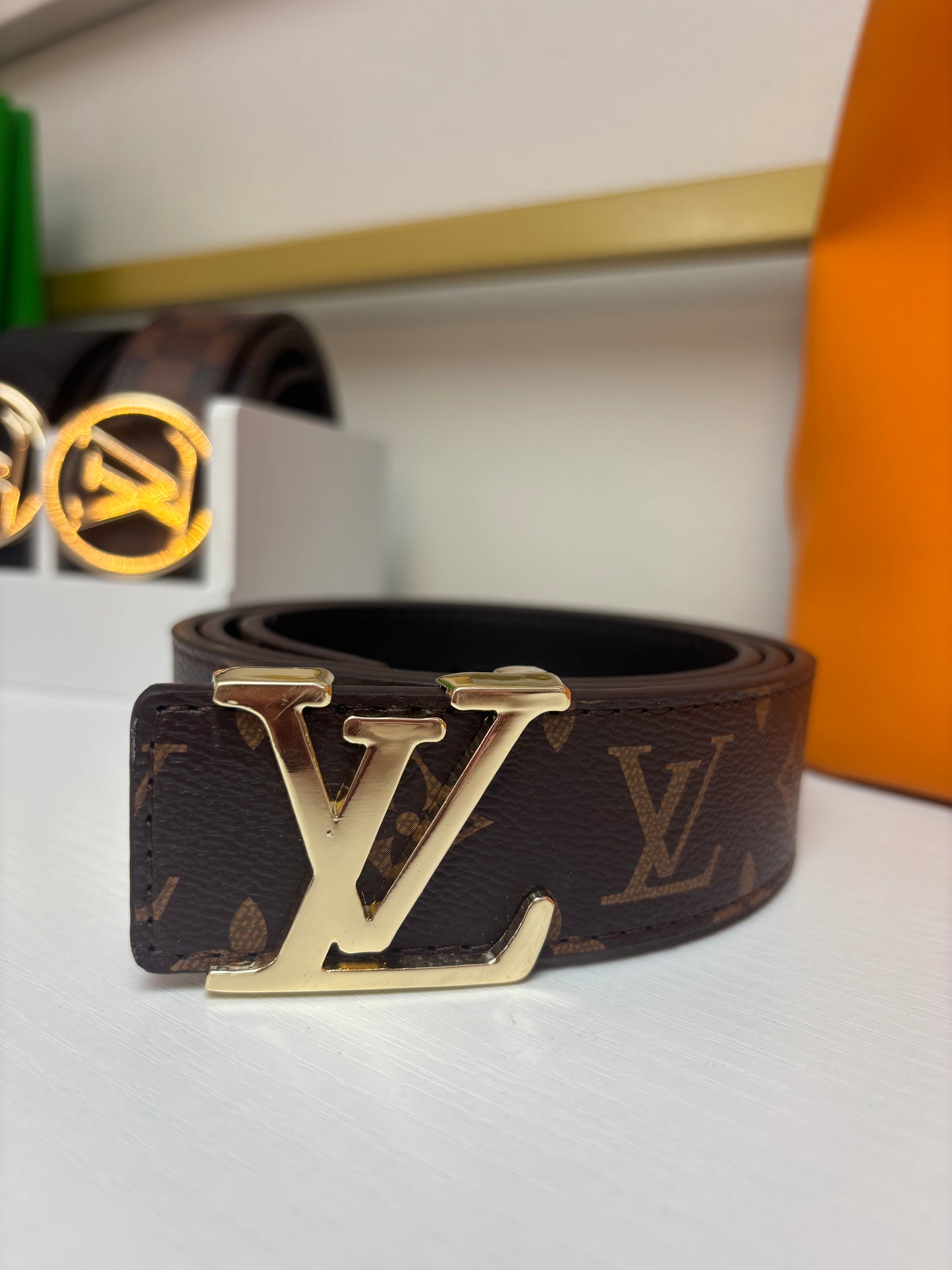 Inspired Classic Monogram Belt – Gold Signature Buckle