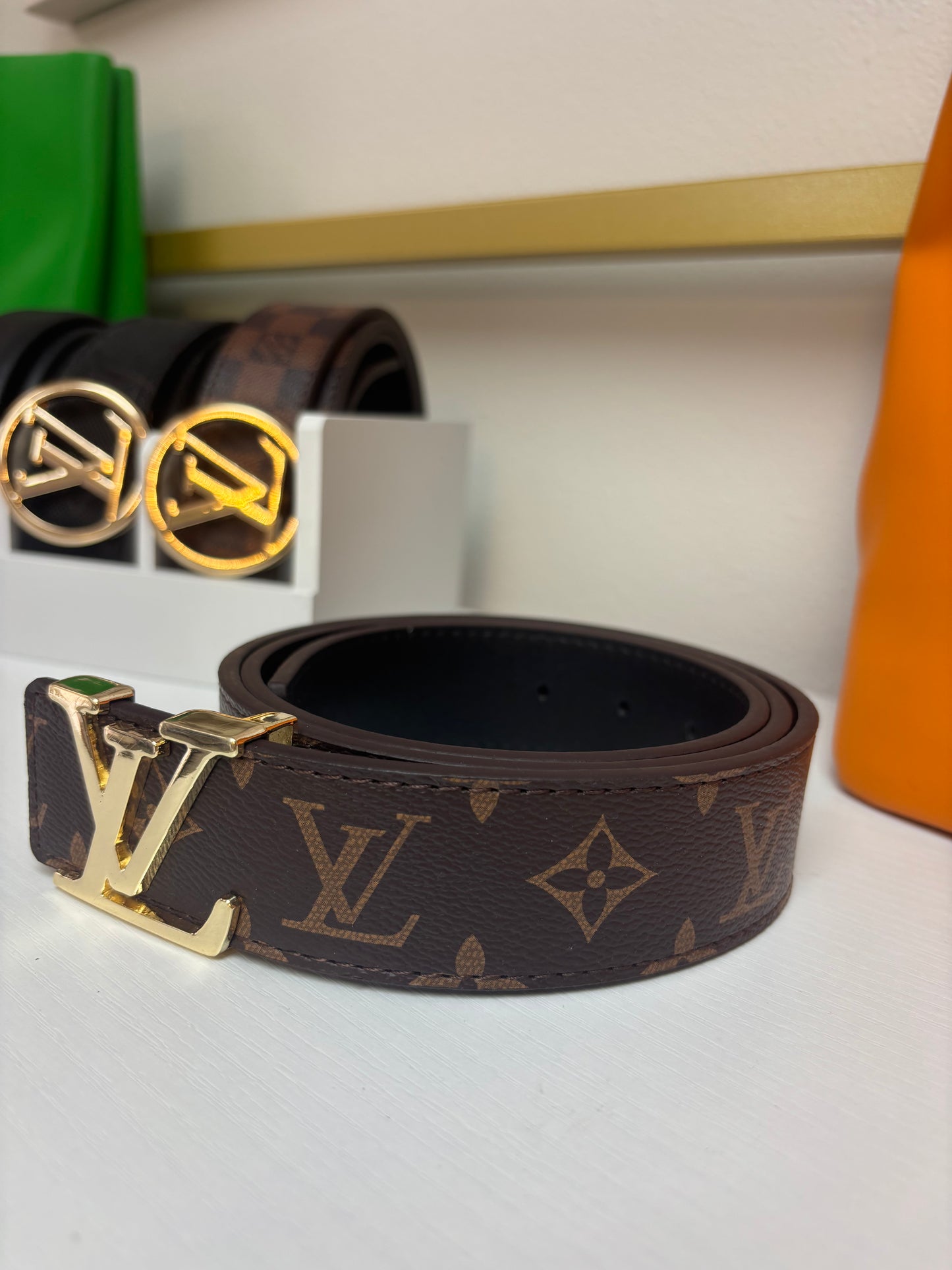 Inspired Classic Monogram Belt – Gold Signature Buckle