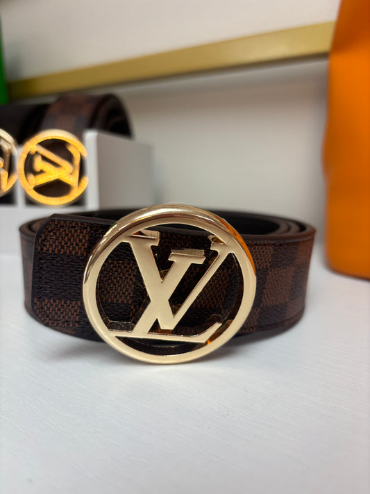 Inspired Classic Check Belt – Round Gold Signature Buckle