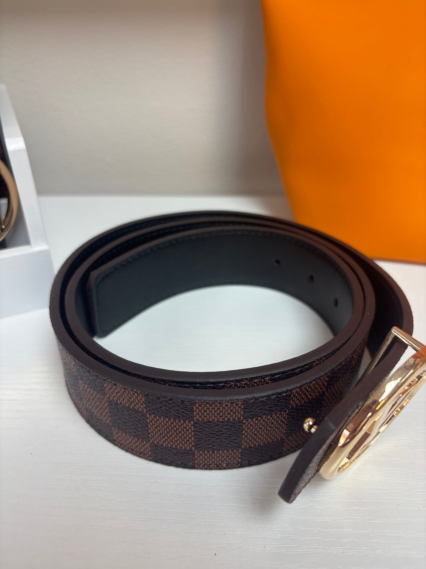 Inspired Classic Check Belt – Round Gold Signature Buckle