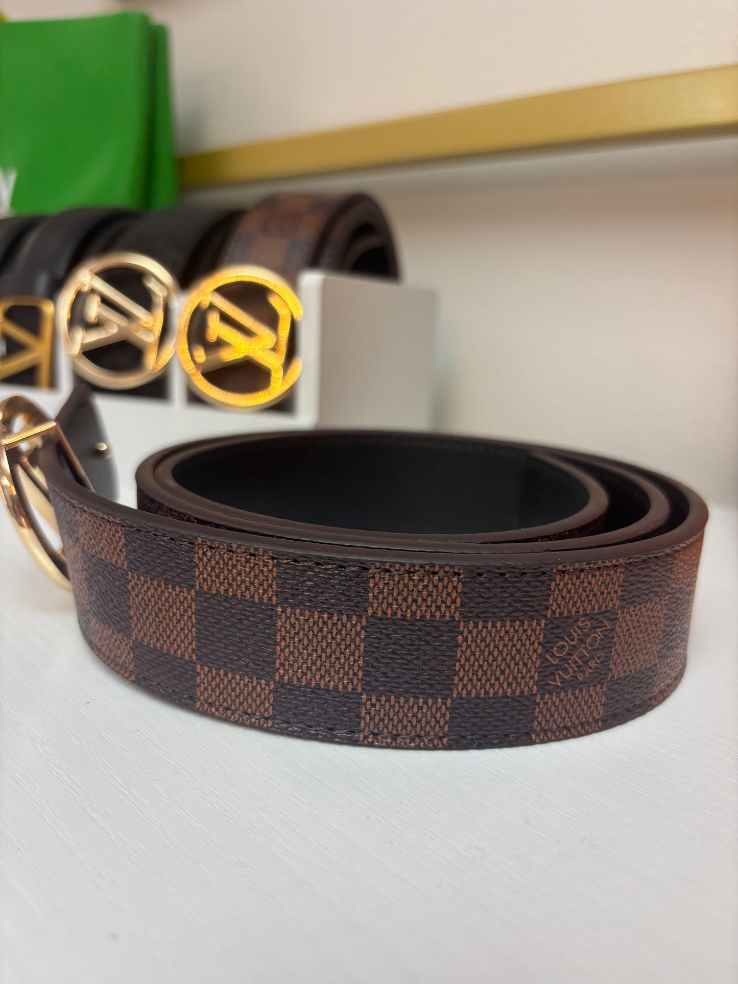 Inspired Classic Check Belt – Round Gold Signature Buckle