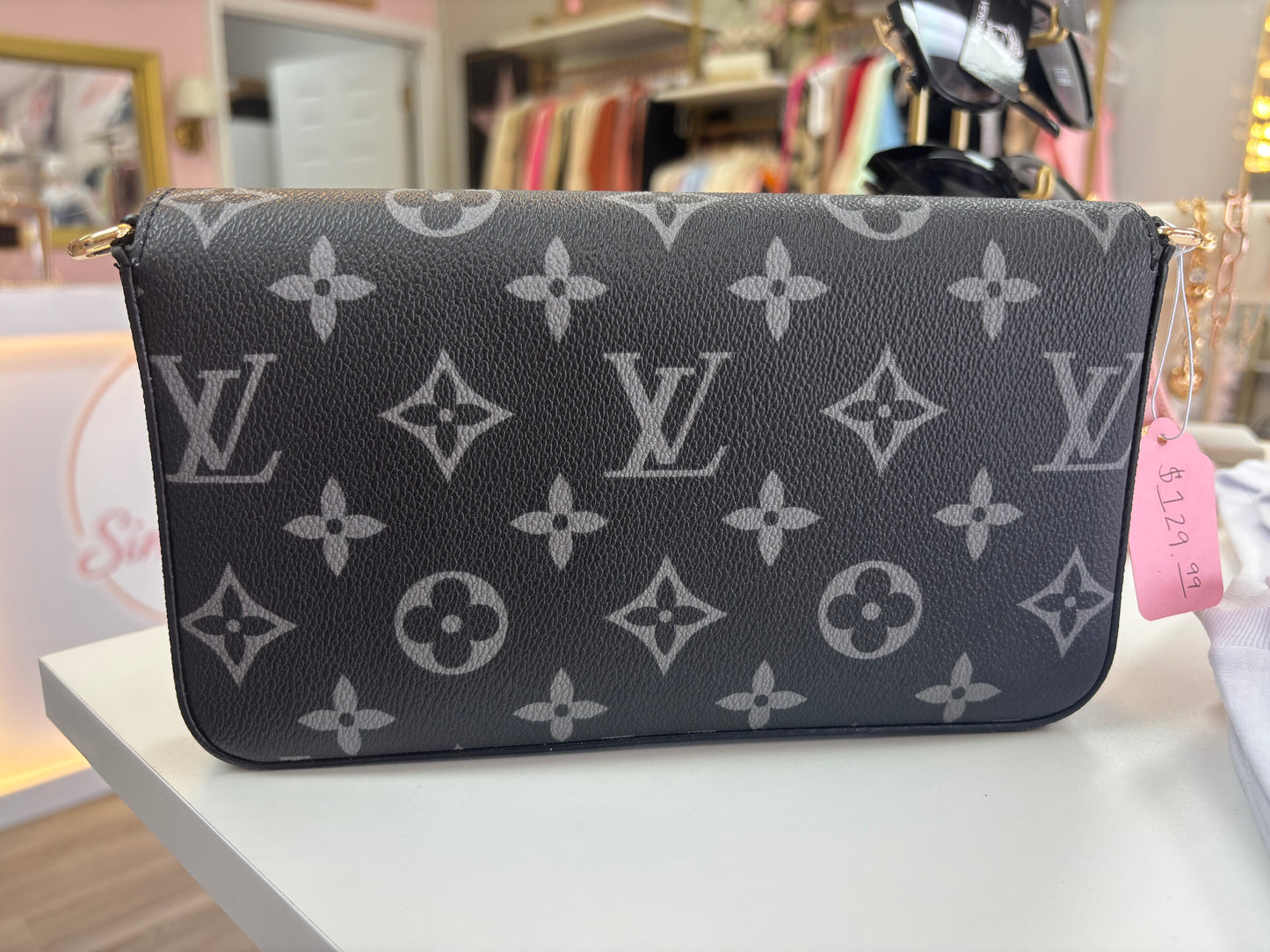 Inspired Black & Cream Monogram Crossbody Clutch