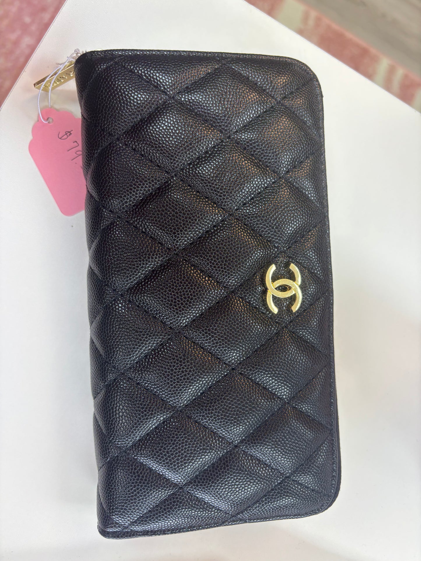 Inspired Quilted Black Zip Around Wallet