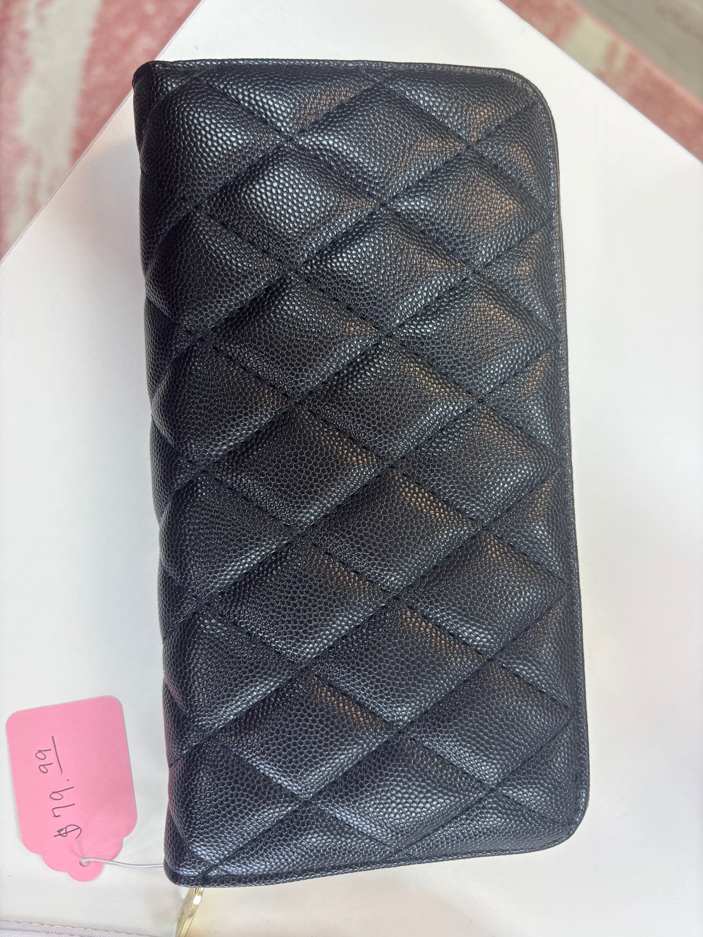 Inspired Quilted Black Zip Around Wallet