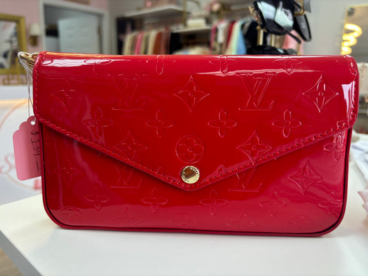 Inspired Glossy Red Monogram Crossbody Clutch