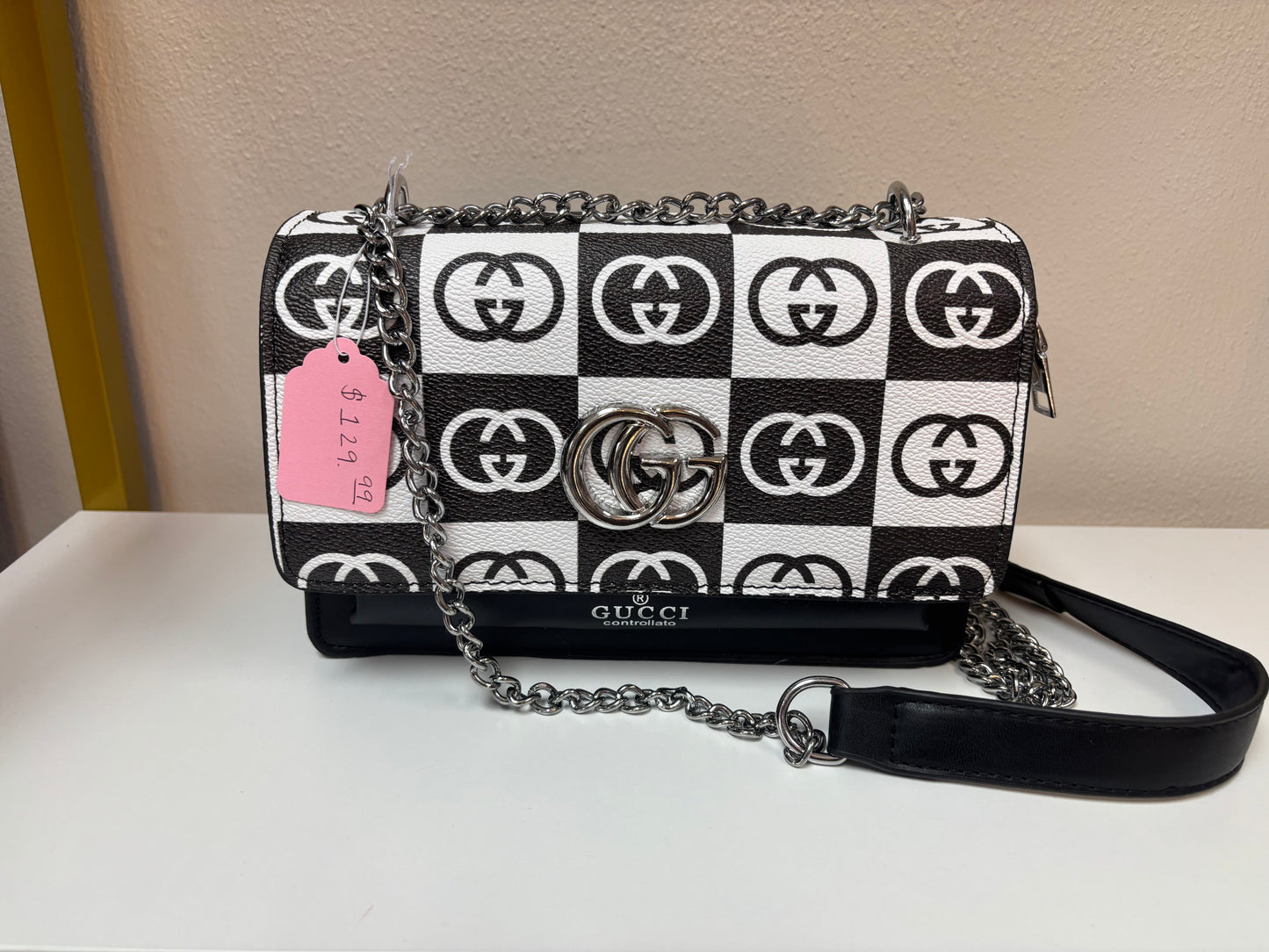 Inspired Checkered Logo Chain Crossbody Bag