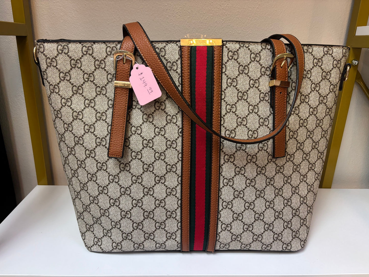 Inspired Monogram Stripe Tote Bag