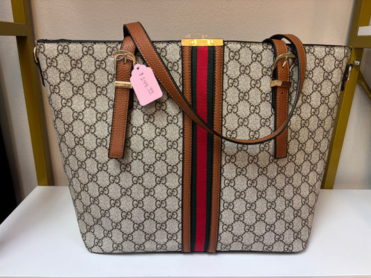 Inspired Monogram Stripe Tote Bag
