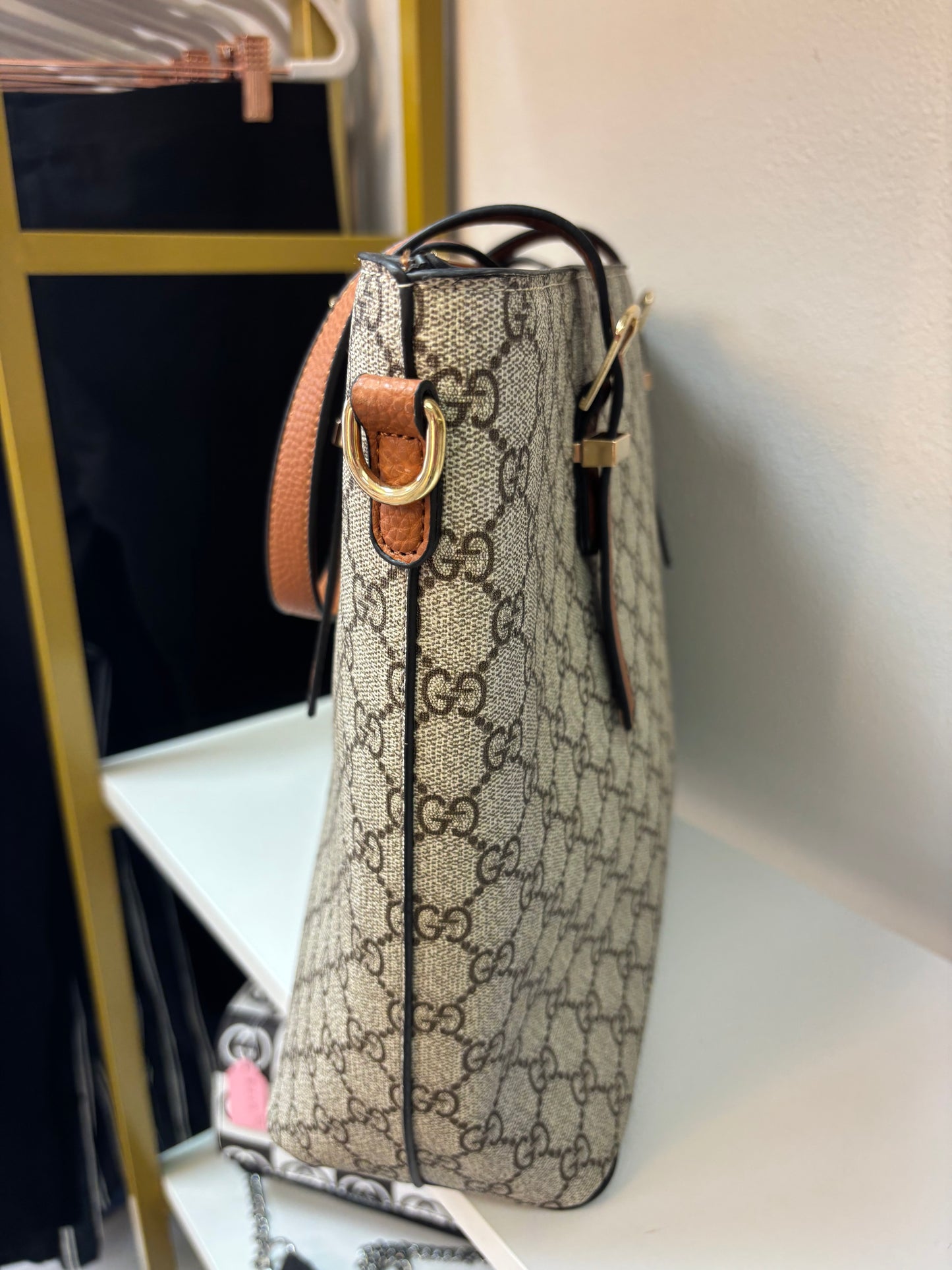 Inspired Monogram Stripe Tote Bag