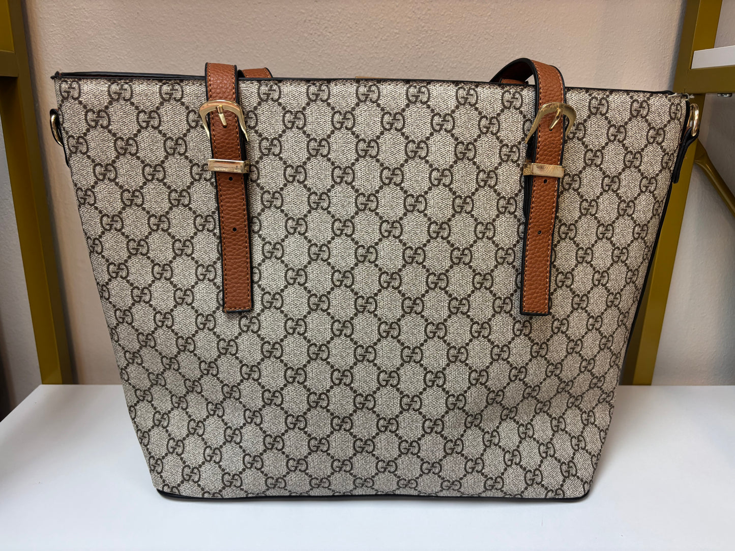 Inspired Monogram Stripe Tote Bag