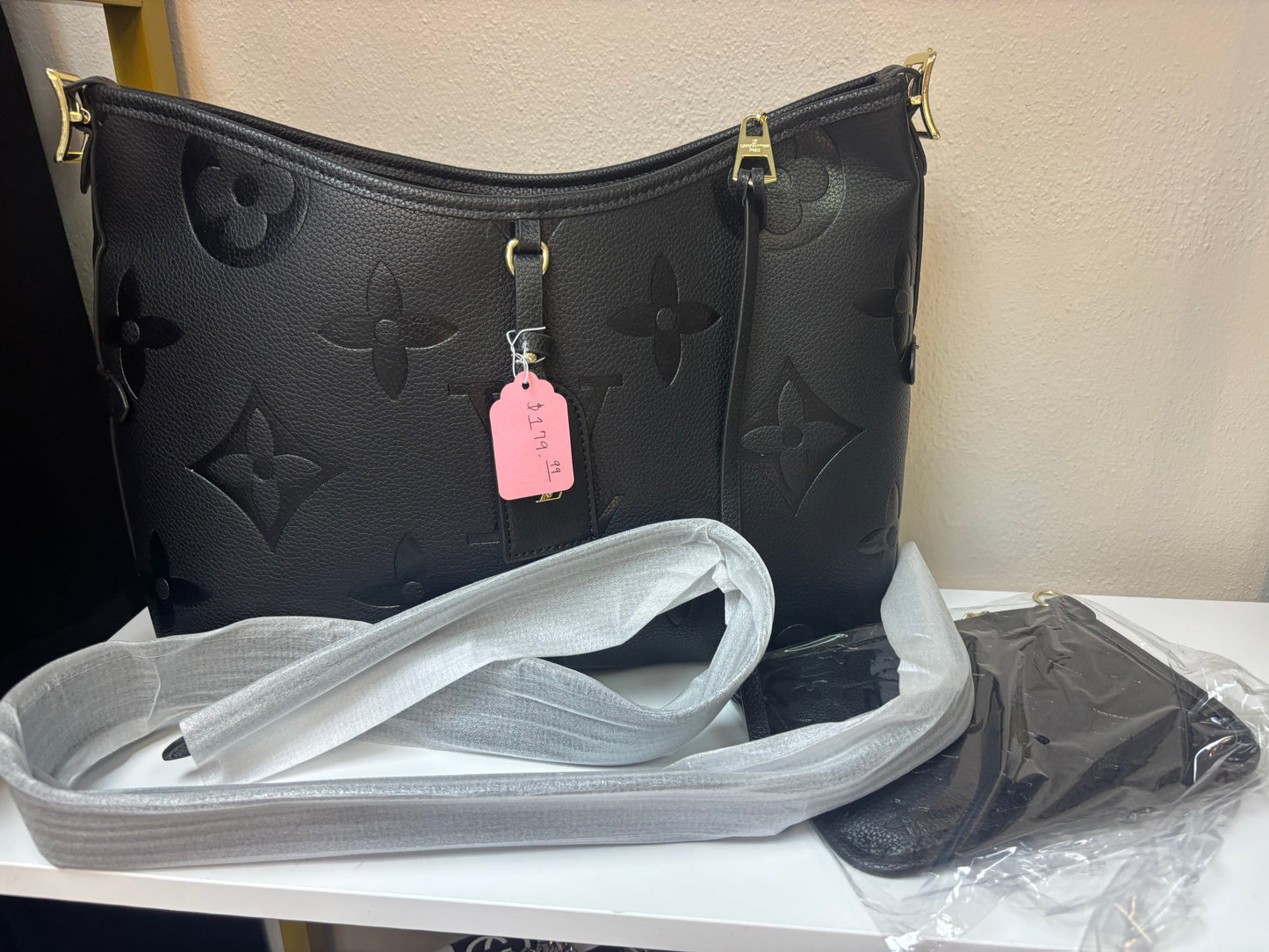Inspired Embossed Monogram Luxe Shoulder Bag – Black