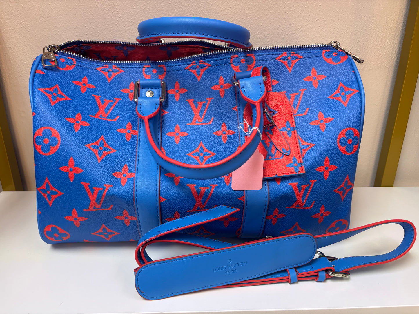 Inspired Blue & Orange Monogram Luxe Travel Satchel