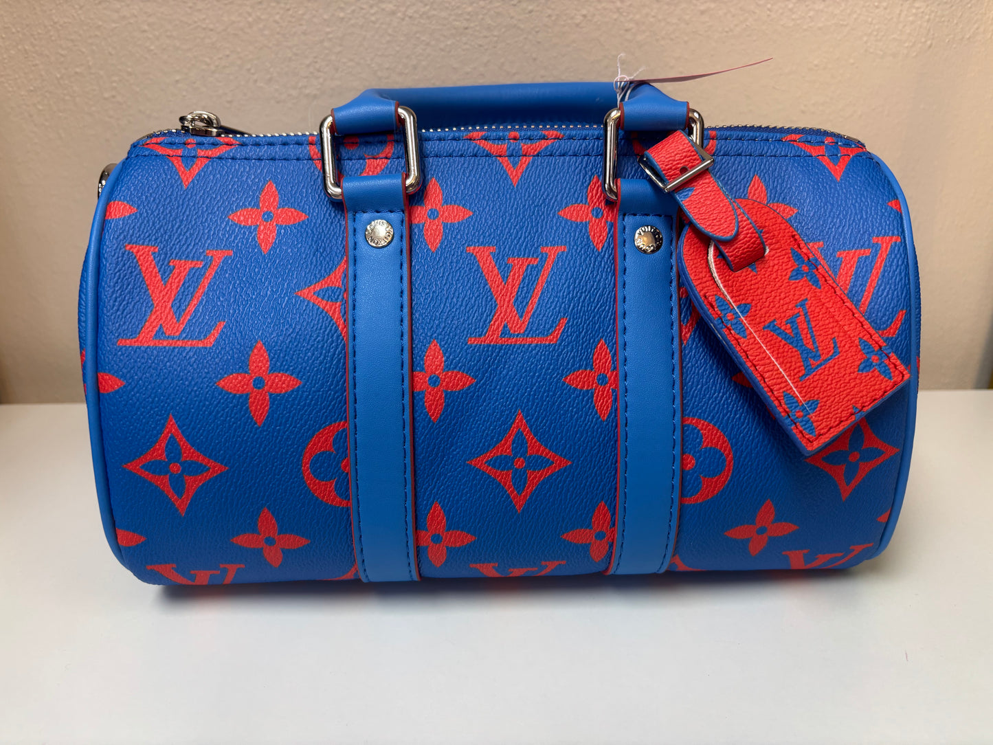 Inspired Blue & Red Monogram Mini Luxe Satchel