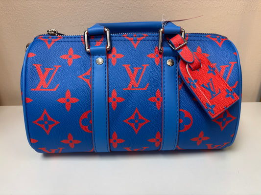 Inspired Blue & Red Monogram Mini Luxe Satchel