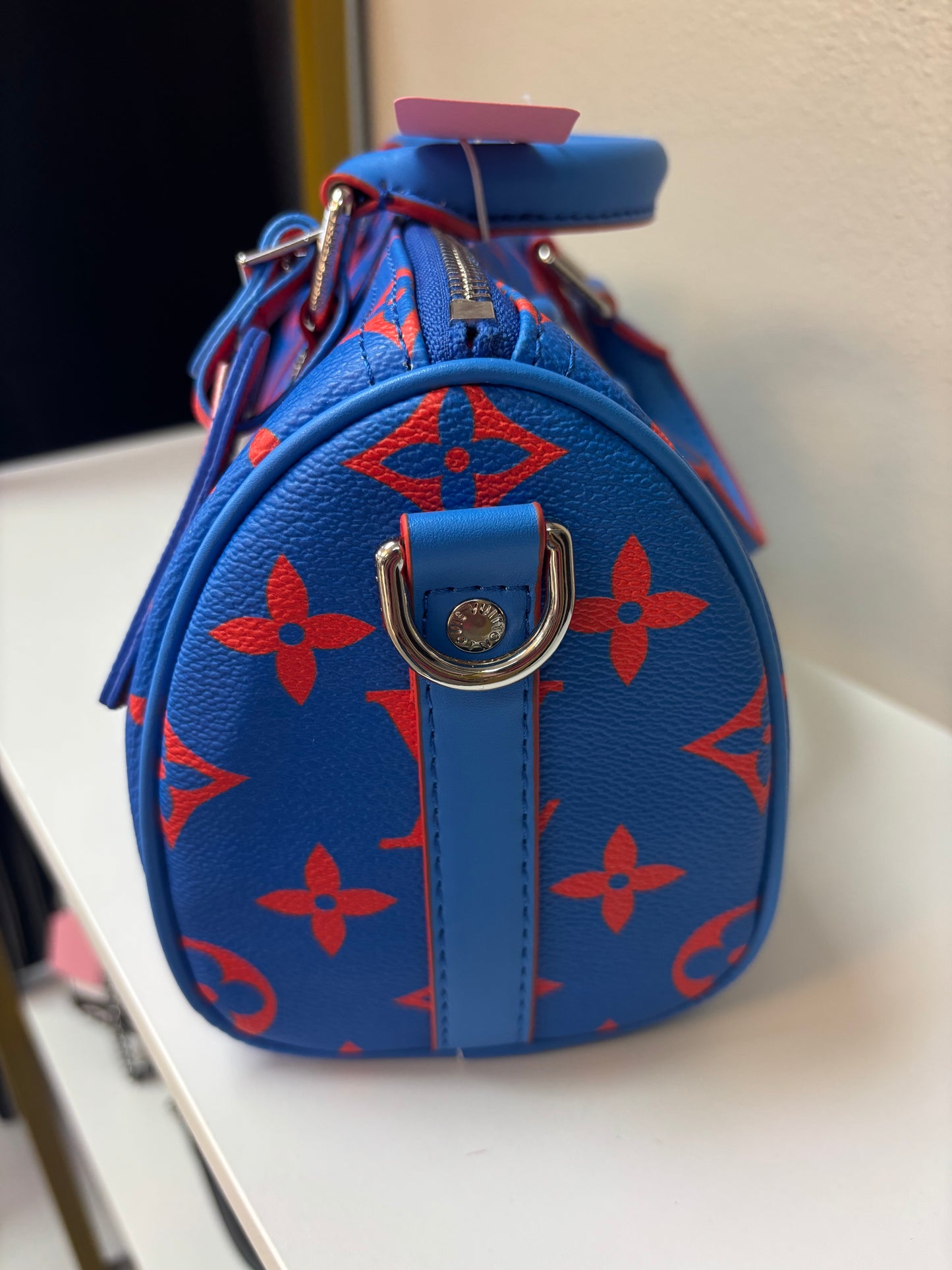 Inspired Blue & Red Monogram Mini Luxe Satchel