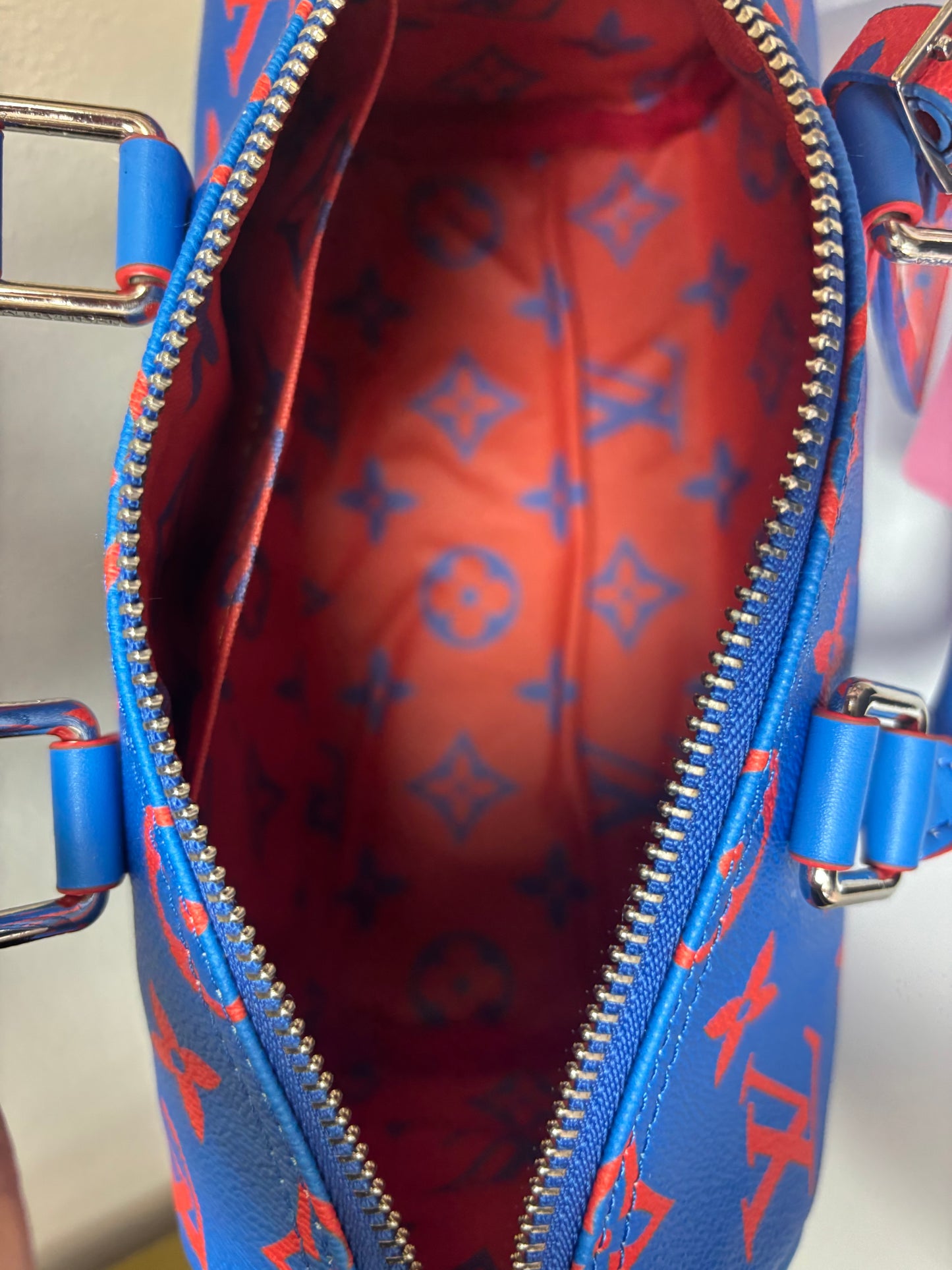 Inspired Blue & Red Monogram Mini Luxe Satchel