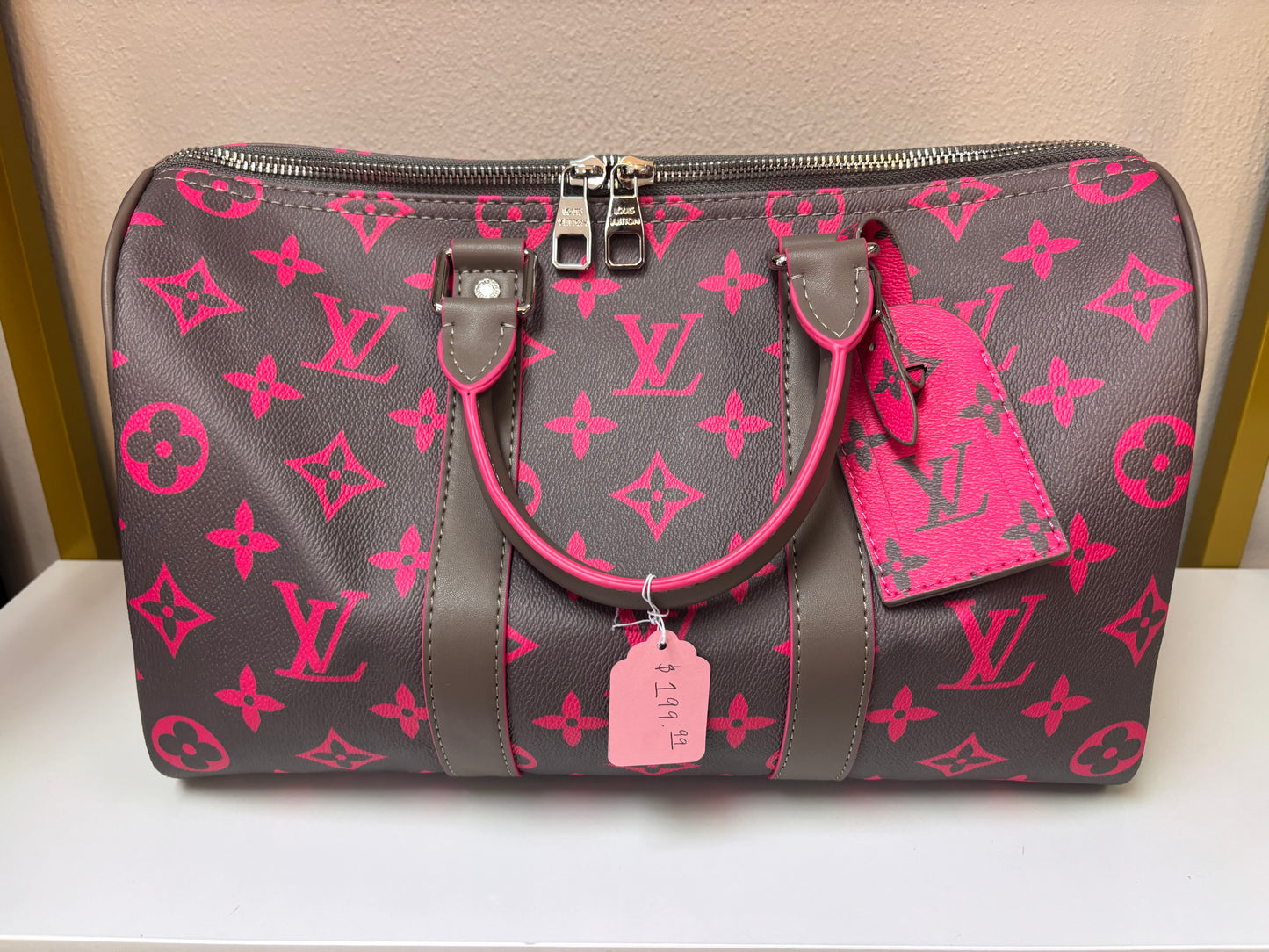 Inspired Pink & Dark Grey Monogram Luxe Travel Satchel