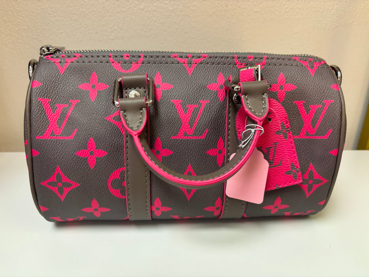 Inspired Pink & Grey Monogram Mini Luxe Satchel
