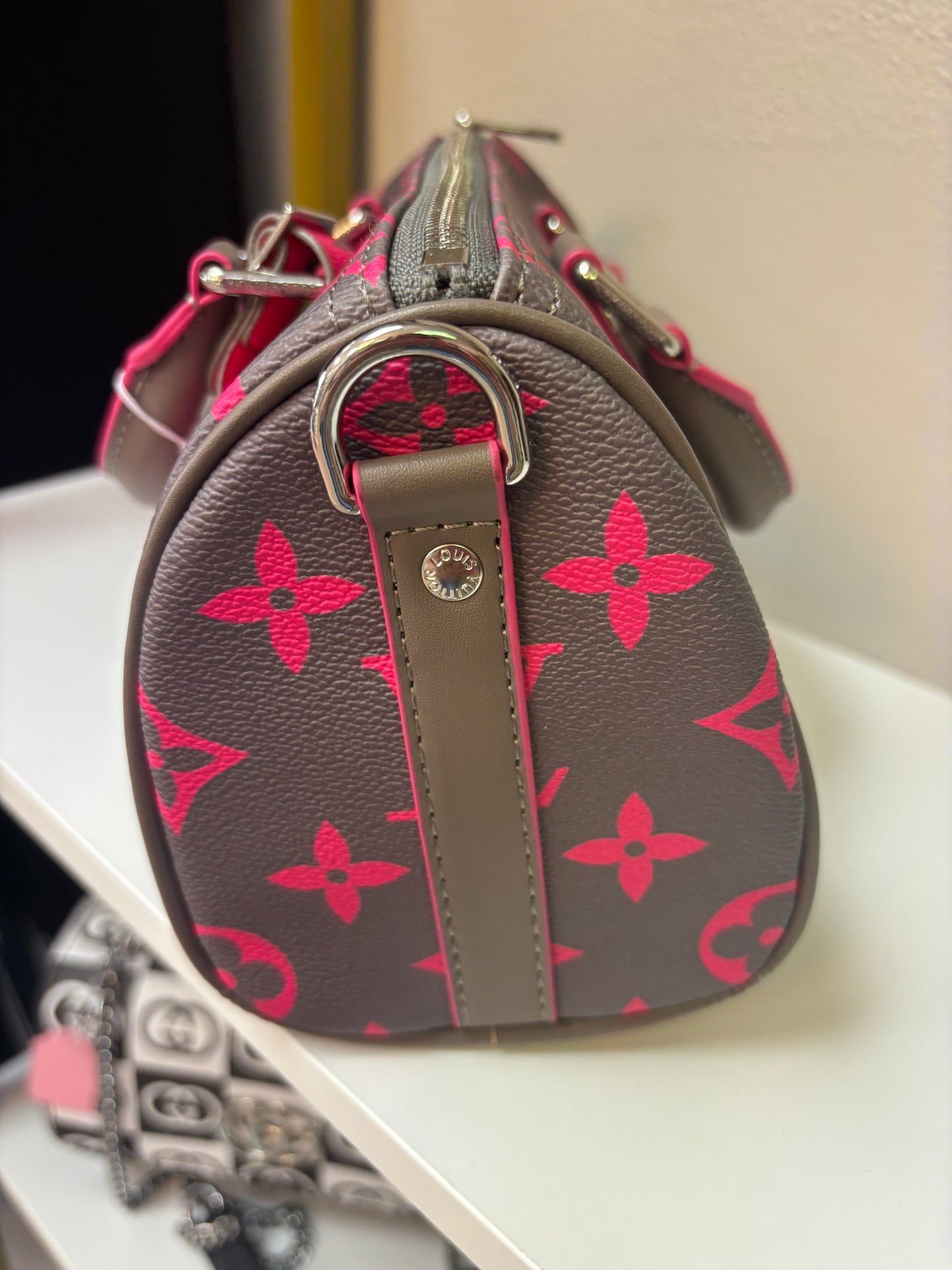 Inspired Pink & Grey Monogram Mini Luxe Satchel