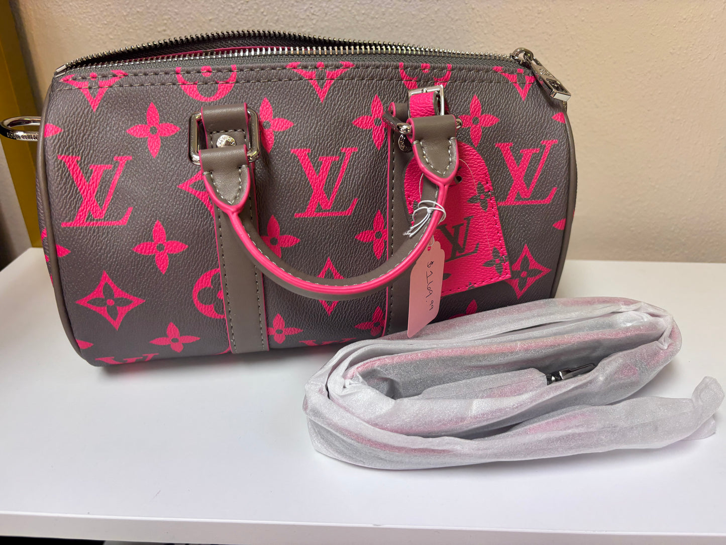 Inspired Pink & Grey Monogram Mini Luxe Satchel