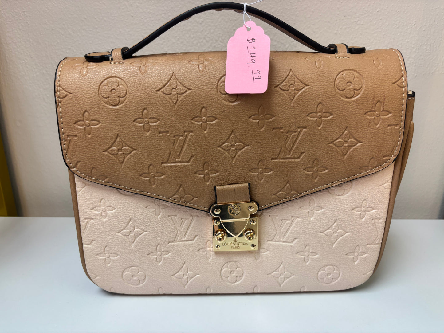 Inspired Two-Tone Monogram Luxe Top Handle Bag