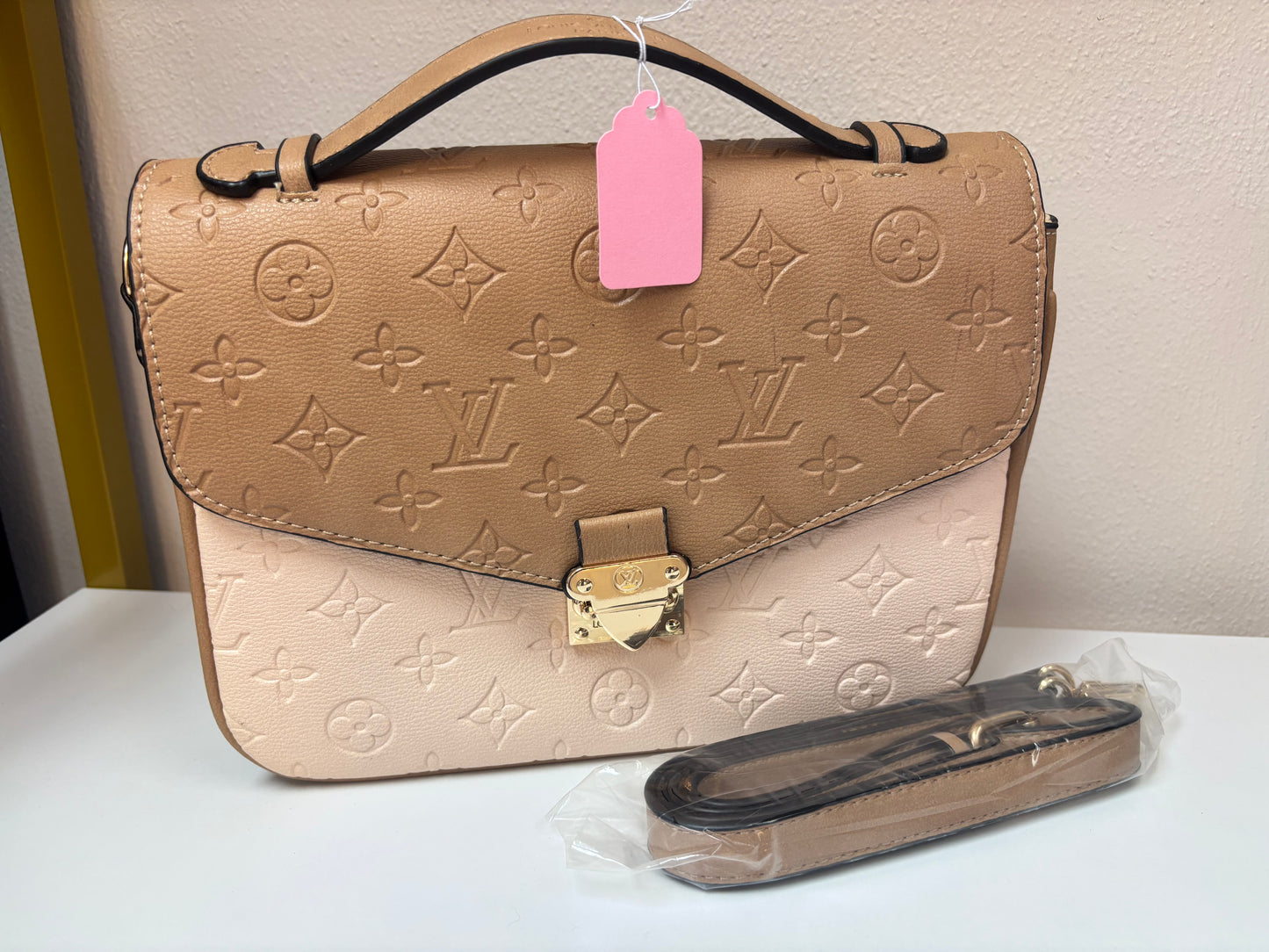 Inspired Two-Tone Monogram Luxe Top Handle Bag