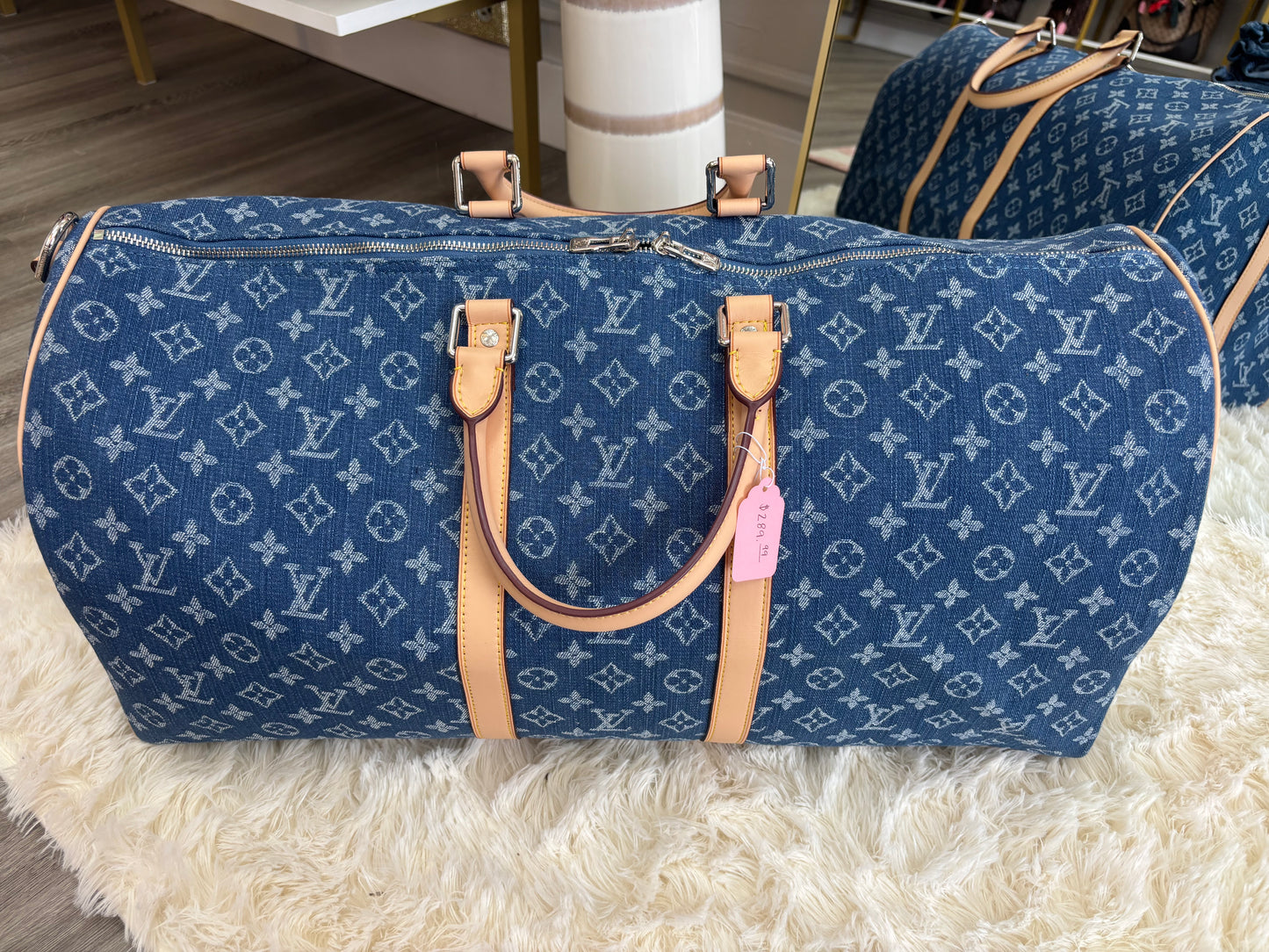 Inspired Denim Monogram Travel Duffle Bag
