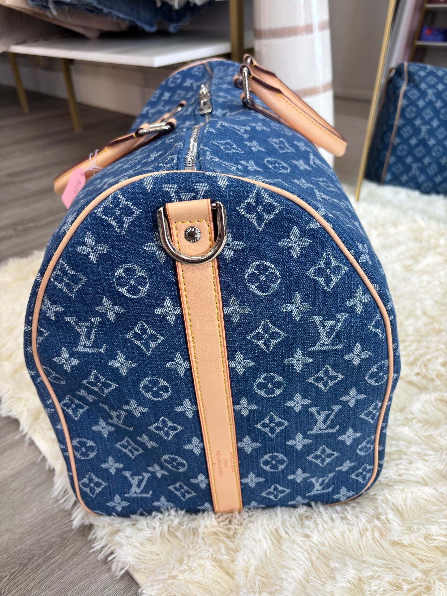 Inspired Denim Monogram Travel Duffle Bag