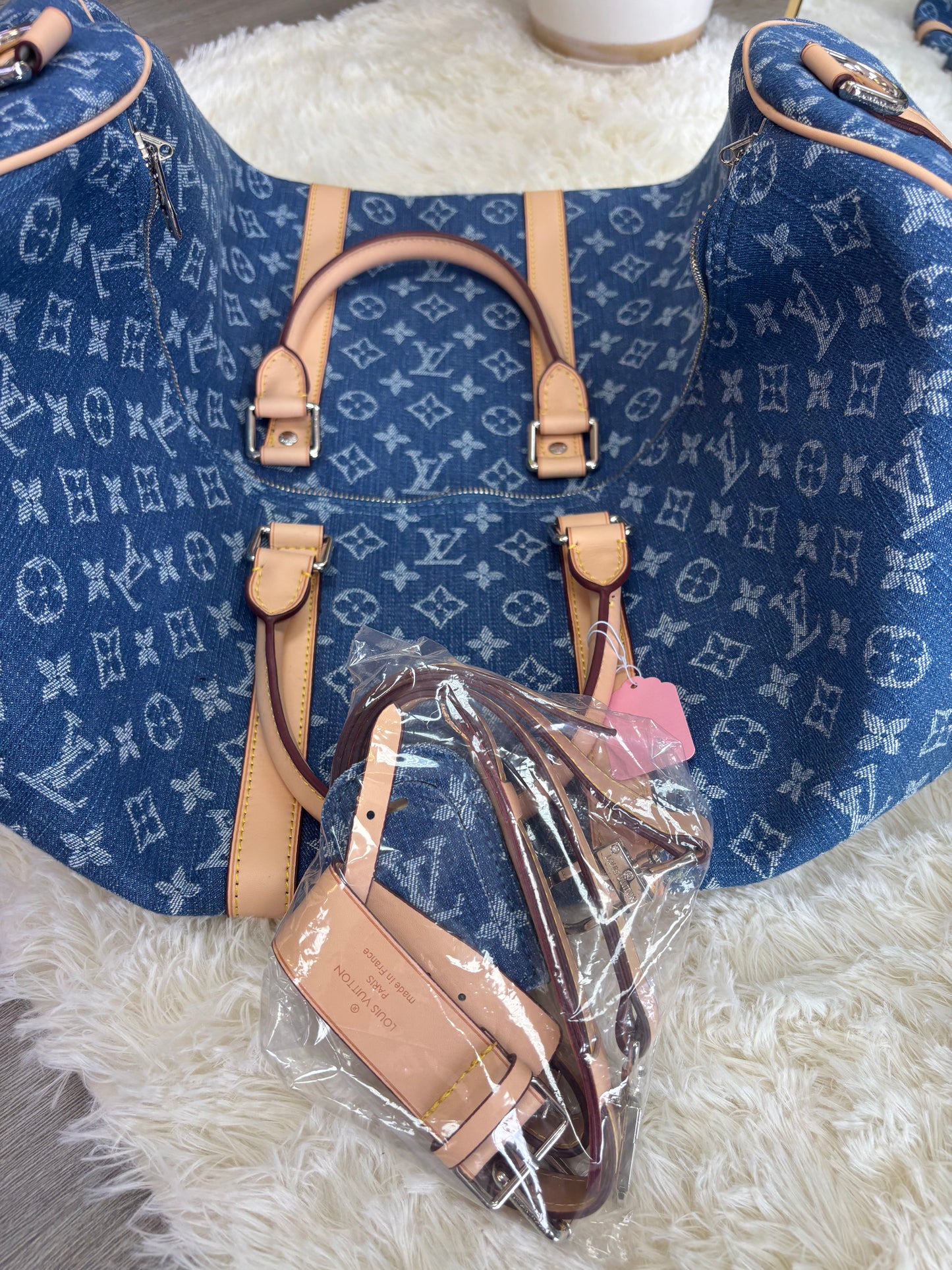 Inspired Denim Monogram Travel Duffle Bag
