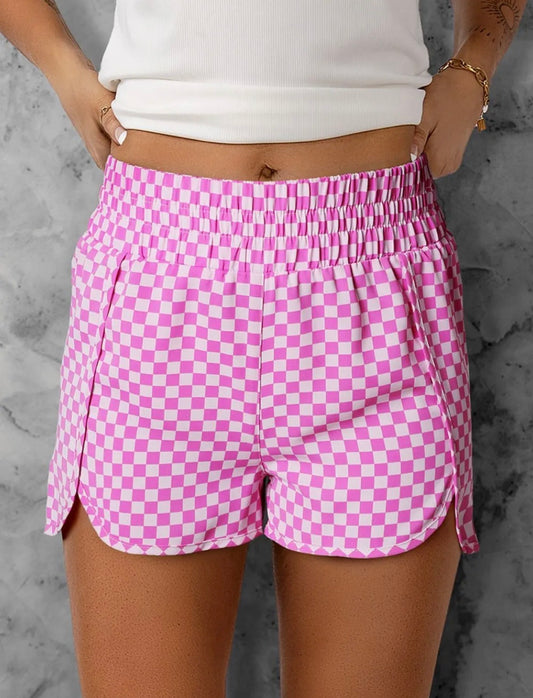 Smocked Elastic Waist Checkered Shorts