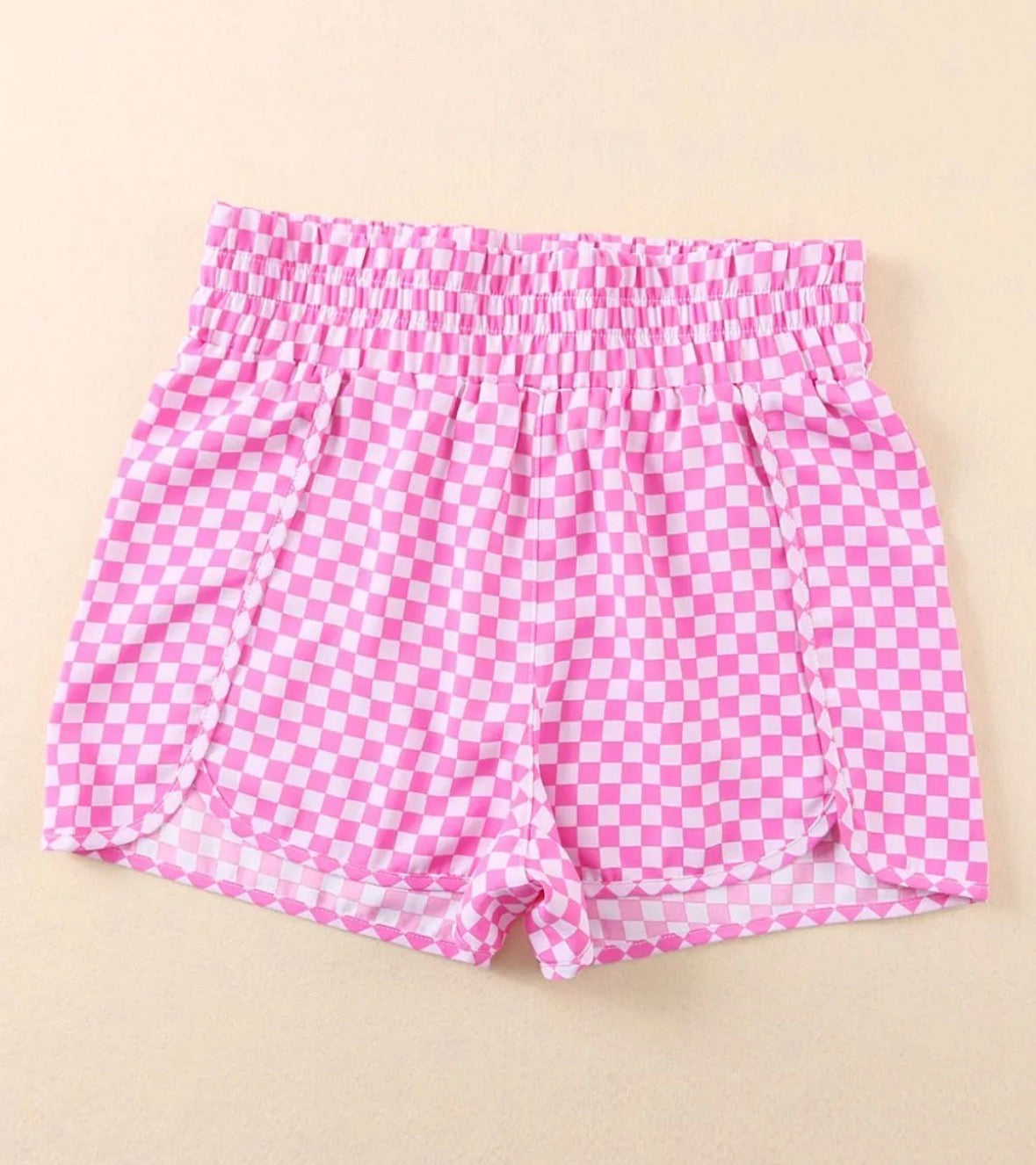Smocked Elastic Waist Checkered Shorts