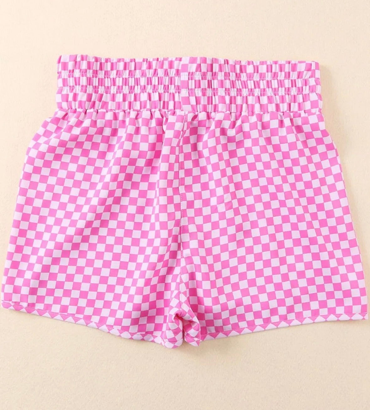 Smocked Elastic Waist Checkered Shorts