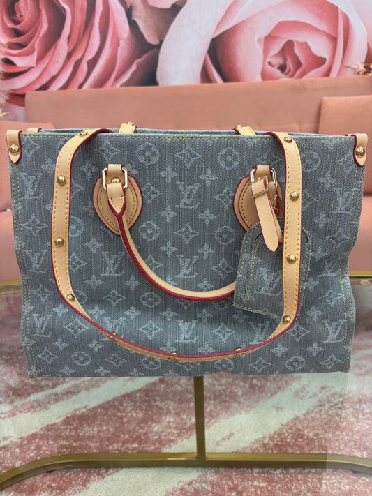 Inspired Washed Denim Monogram Tote Bag